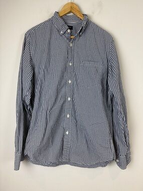 J. Crew Navy and White Gingham Button-Down Shirt Size Medium